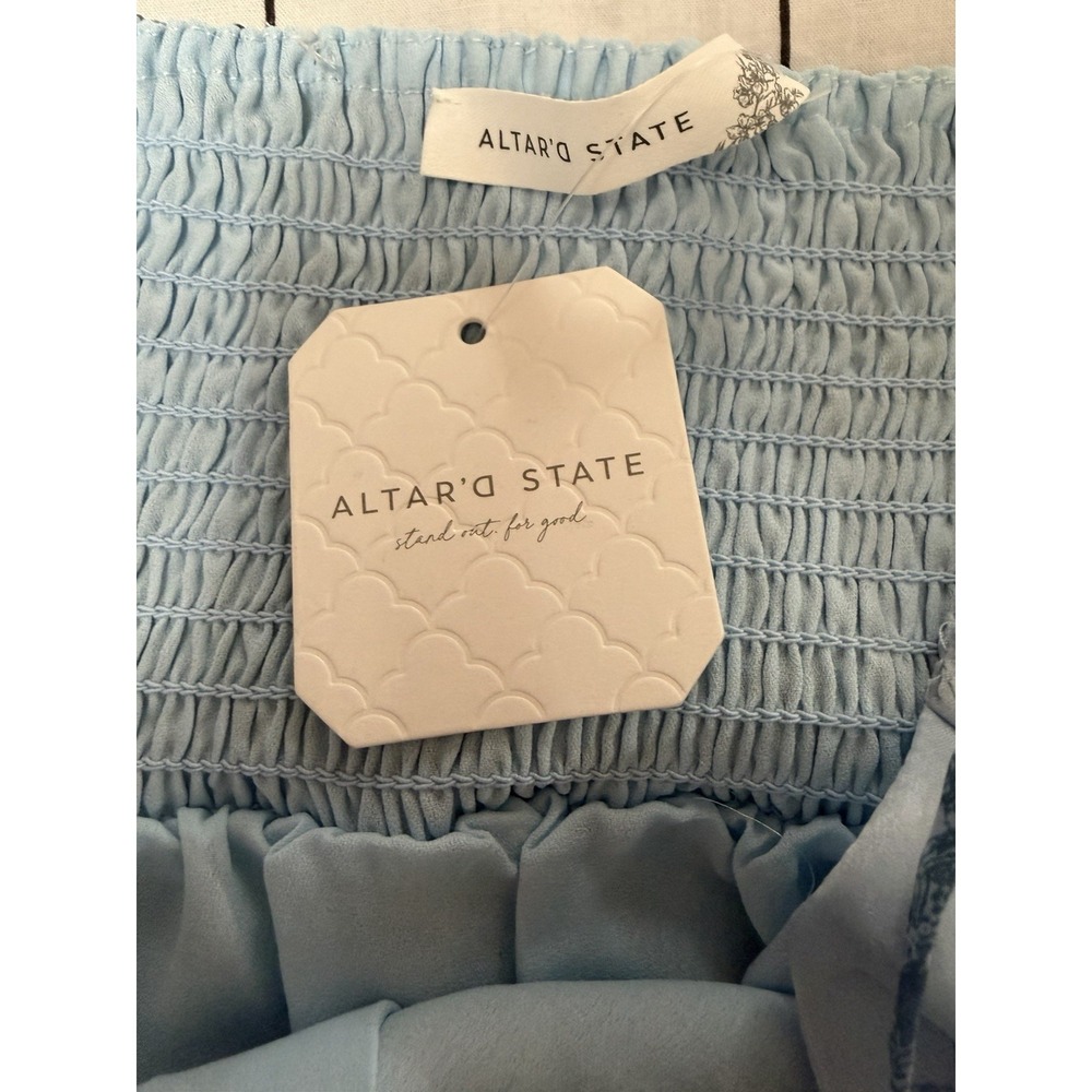 Altar'd State Floral Satin Tiered Sundress Dress Women's XL Light Blue Lined NWT - Picture 2 of 8